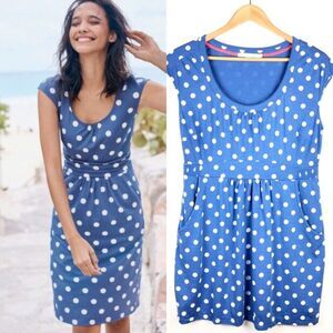 Boden Casual Weekend Dress Blue Polka Dot Size 10P